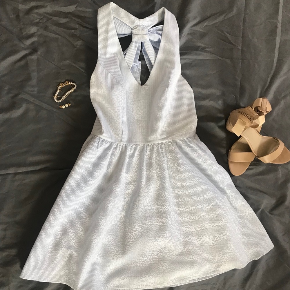 Lauren James Seersucker Bow-Back Dress